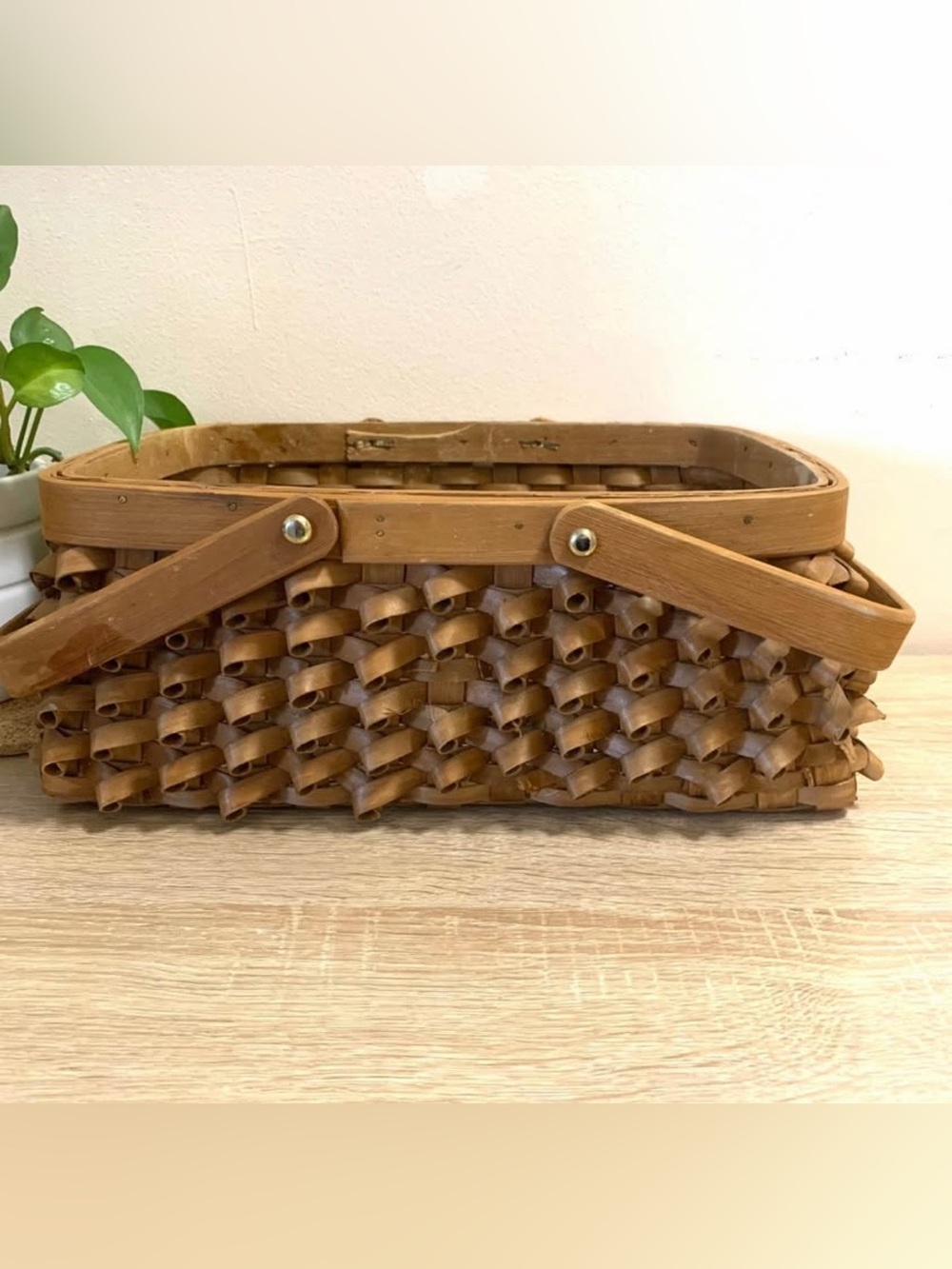 Vintage Penobscot style basket curly Q double bail handles Porcupine